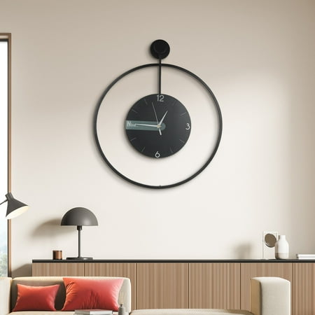 Miumaeov Modern Wood Walnut Dial Wall Clock with Decorative and Unique Metal Frame 23.6 Inch Contemporary Minimalist Design Wall Clock with Silent Battery Operation