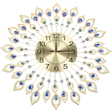 Miumaeov Wall Clock for Living Room Decor,Crystal Peacock Wall Clocks Modern Design 3D Clocks Wall for Home Decor Large Round Metal Silent Non-Ticking