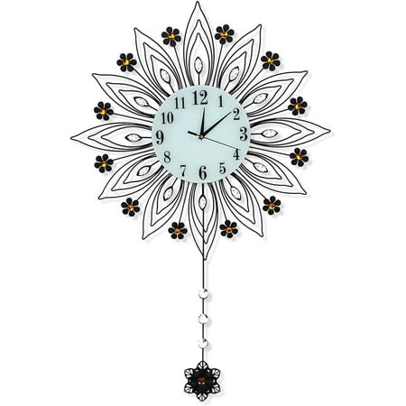 Miumaev Creative Flower Shape Wall Clock, Artificial Crystal Digital Wall Clock Large Decorative Silent Wall Clock Wall-Mounted Pendulum Clock for Living Room, Bedroom, Kitchen, 90x64cm