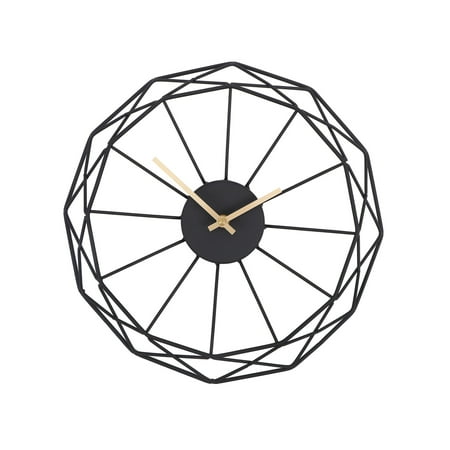 Modern Abstract Artsy 14 Black Iron Frame + Gold Minute & Hour Hand Wall Clock