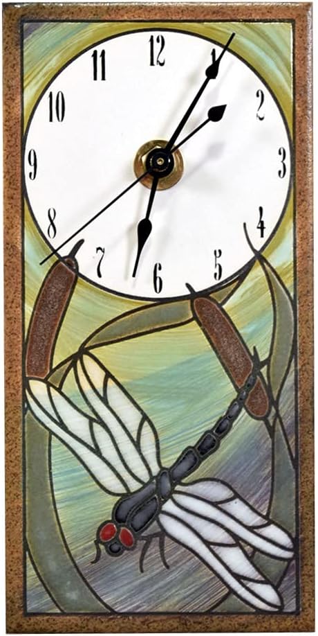 Modern Artisans Dragonfly in Reeds Mini Ceramic Art Wall Clock, 3.75 x 7.75