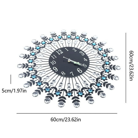 Modern Crystal Wall Clock Black 23.62inch Non Ticking Silent Clock Wall Decor