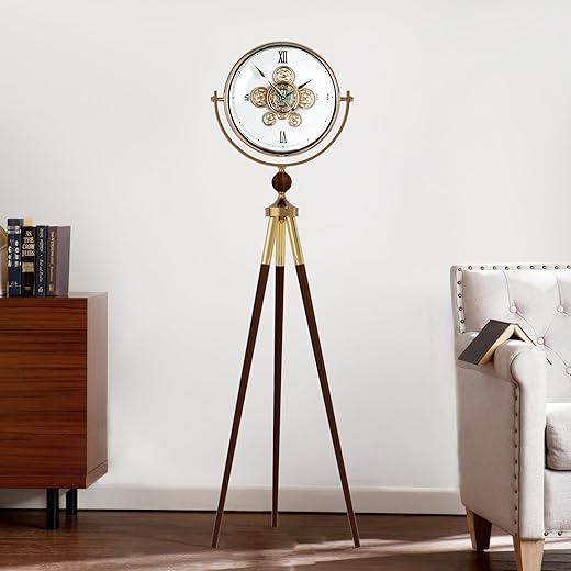 Modern Grandfather Clock,Large Moving Gear Clock,Decorative Silent Clock Battery Operated,Floor Clock with Stand for Living Room/Kitchen/Bedroom/Office/Dinning Room Decor