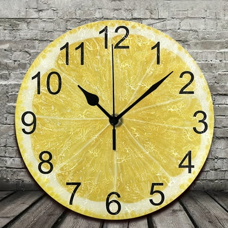 Modern Hanging Wall Clock Slice Ripe Lemon Citrus Fruit Clocks with Numerals Decorative for The Living Room Kitchen (20 20cm 7.8 7.8in)