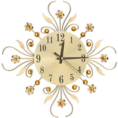 Modern Large Diamond Wrought Iron Wall Clock Silent Fashion Clock - Office Home Living Room Wall Decor Hanging Petal Flower