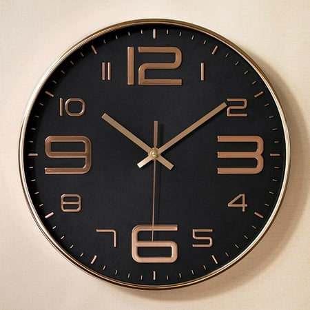 Modern Large Round 3D Numbers design the wall Clock Silent Indoor Battery Operated Clocks for Hotel Shops - Black Gold