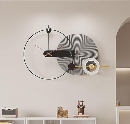 Modern Large Wall Clock Living Room,Decorative Nordic Style Battery Operated Metal Grey Wall Clock, Big Silent Clock for Wall,Office, Bedroom