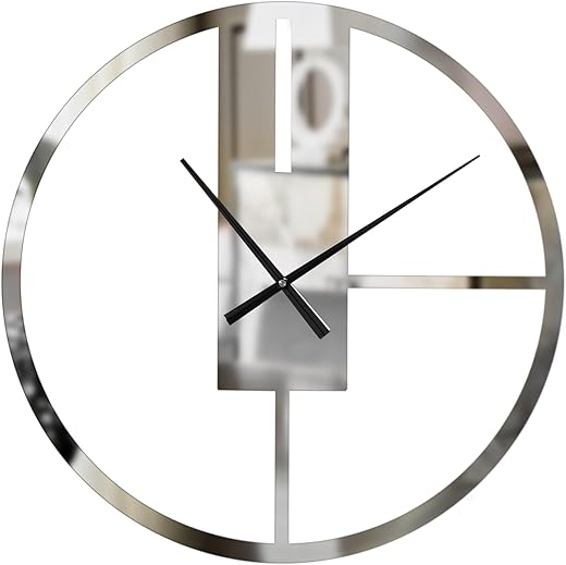 Modern Round Big Wall Clock with Mirror Face, Decorative Silver Metal 22.75 in Oversized Timepiece for Entryway Office Living Room Bedroom or Kitchen, Hanging Supplies Included