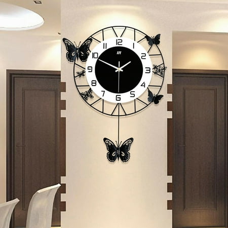 Modern Round Butterfly Wall Clock Wall-mount Metal Quartz Clock Home Living Room