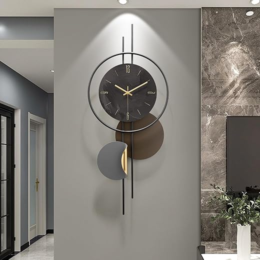 Modern Wall Clock for Living Room,Large Black Decorative Wall Clock,Creative Silent Clock Battery Operated Metal Wall Art for Entryway/Bedroom/Office/Dinning Room/Kitchen Decor