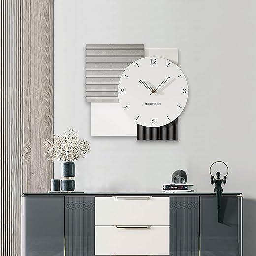 Modern Wall Clocks Square Wall Clocks Gray Large Clock for Living Room Art Big Wall Clocks for Livingroom，Bedroom, Office, Home,18.5x19.6