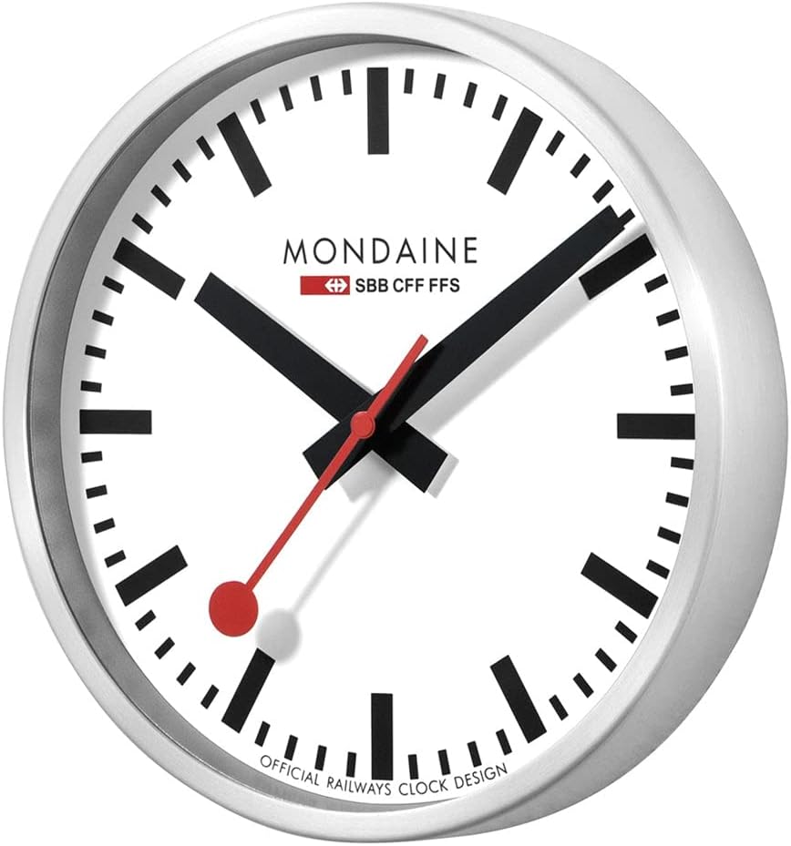 Mondaine - Wall Clock A990.Clock.16SBB 25cm - Official Swiss Railways Clock - Red Second Hand Aluminium Casing - Dust Resistant Wall Clocks - Made in Switzerland