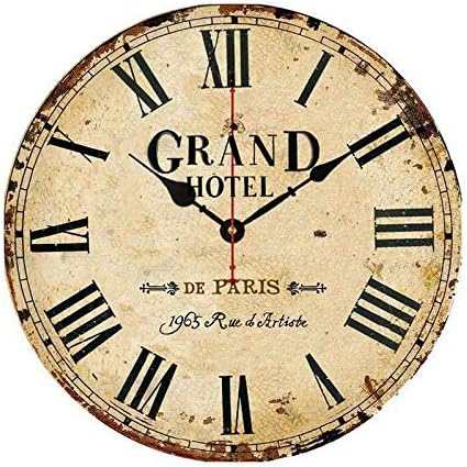 Moonluna French Countryside Grand Hotel Paris Wall Clock for Bedroom Rustic Country Farmhouse Decor Wooden Clock for Men 10 inch