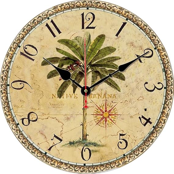 Moonluna Rustic Palm Tree Wall Clocks for Living Room Decor Wooden Wall Clock Battery Operated Silent Non-Ticking Vintage Round Farmhouse Wall Decor Wood Clock for Home Kitchen Living Room Office