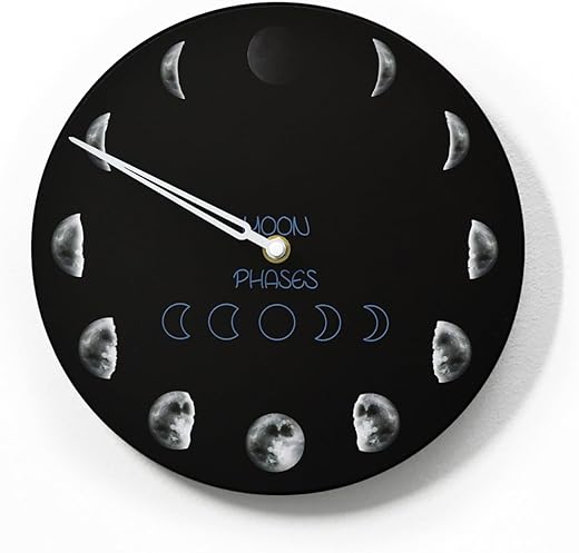 Moon Phase Wall Clock - Lunar Cycle - Round Black - Moon Phase Tracker - Lunar Phase Clock - Moon Phase Wall Art - Optional RGB LED 5V