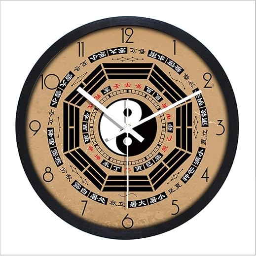 Mose Cafolo 12 Inches Zen Art Feng Shui Decorative Wall Clock with Ying Yang Taiji Bagua Symbols for Good Feng Shui Fortunate (Numbered on Brown)