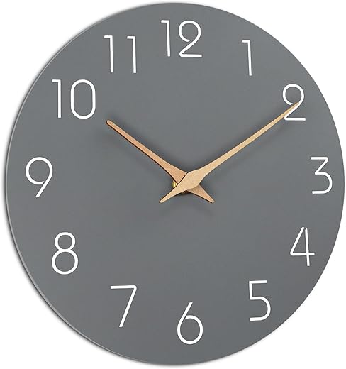 Mosewa Large Wall Clock 16 Inch Modern Flatwood Wall Clocks Silent Non-Ticking Battery Operated Wall Clock Decorative for Bedroom Living Room Kitchen Home Office Hotel(Gray)