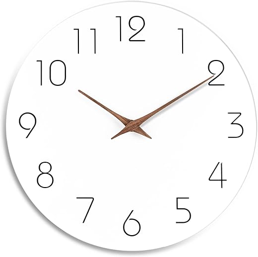 Mosewa Wall Clock 10 Inch Silent Non Ticking Wood Wall Clocks Battery Operated - Wooden White Modern Office Simple Minimalist Clock Decorative for Kitchen,Home,Bathroom,Living Room(10 White)