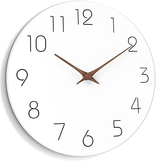 Mosewa Wall Clock 12 Inch Silent Non Ticking Wood Wall Clocks Battery Operated - Wooden White Modern Office Simple Minimalist Clock Decorative for Kitchen,Home,Bathroom,Living Room(12" White)