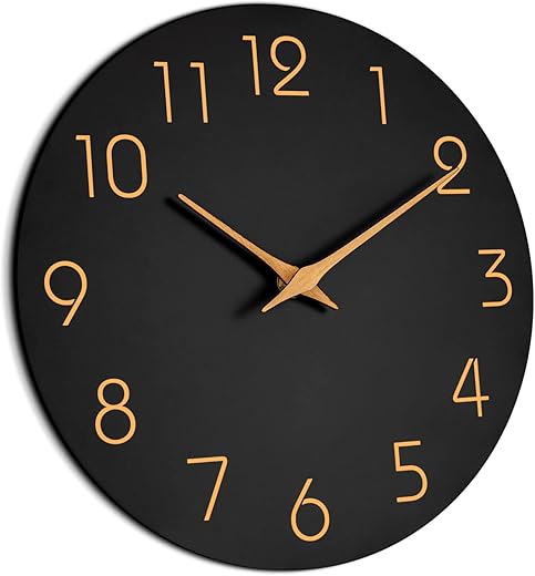 Mosewa Wall Clock 14 Inch Black Battery Operated Silent Non-Ticking - Simple Minimalist Rose Gold Numbers Clock Decorative for Bedroom,Living Room, Kitchen,Home,Office(14 Black)