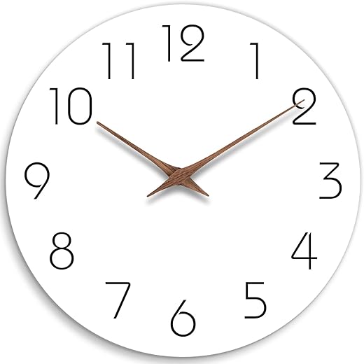 Mosewa Wall Clock 14 Inch Silent Non Ticking Wall Clocks Battery Operated - Simple Minimalist Wooden Clock Decorative for Kitchen,Home,Bedroom,Living Room, Office(14 White)