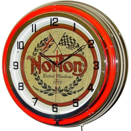 Motorcycles British Machines Double Neon Lighted Wall Clock Chrome Red