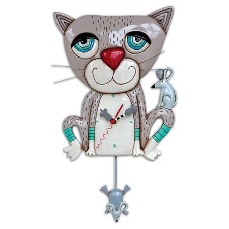 Mouser The Cat Gray Kitty Meow Pendulum Battery Wall Clock