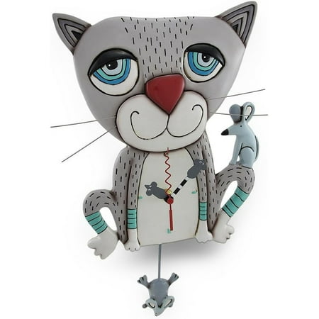 Mouser Whimsical Gray Cat Pendulum Wall Clock