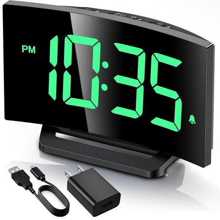 Mpow Alarm Clock for Bedrooms Kids, Large Numbers, Easy to Read & Set Digital Clock Curved Design, 6 Levels Brightness, 3 Alarm Tones & 2 Volume, 9min Snooze, Battery Backup, 12/24H