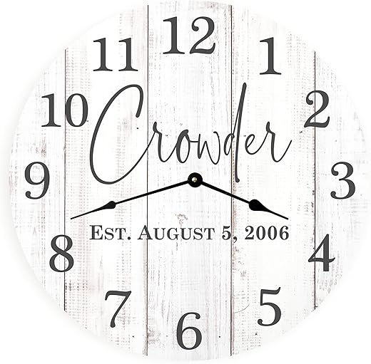 MRC Wood Products Custom Personalized Wall Clock with Family Last Name and Established Date Multiple (13 Inch Diameter)