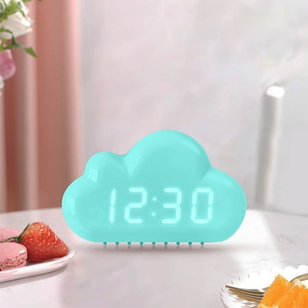 Mrmaere Creatives Alarm Clock, Four Clouds, Voice Controlled LED Clock, Bedside Snooze Small Alarm Clock, Student Calendar Night Light Electronic Clock Blue