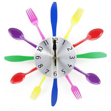 Multi-color Fork Spoon Wall Clock Kitchen Cutlery Clock Home Decoration