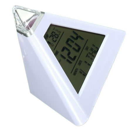 Multifunctional LED Display Digital Clock 7 Color Changing Backlight Pyramid Alarm Clock for Office Bedroom Dormitory Travel (White)