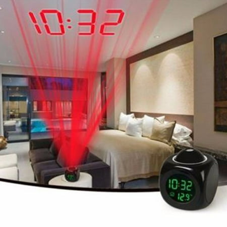 Multifunction Voice Clock LCD Digital Temperature Alarm LED Projection Talking Clock