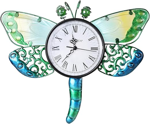 MUMTOP Indoor Outdoor Wall Clock Dragonfly Waterproof Wall-Mounted Clock for Patio Home Living Room Bedroom