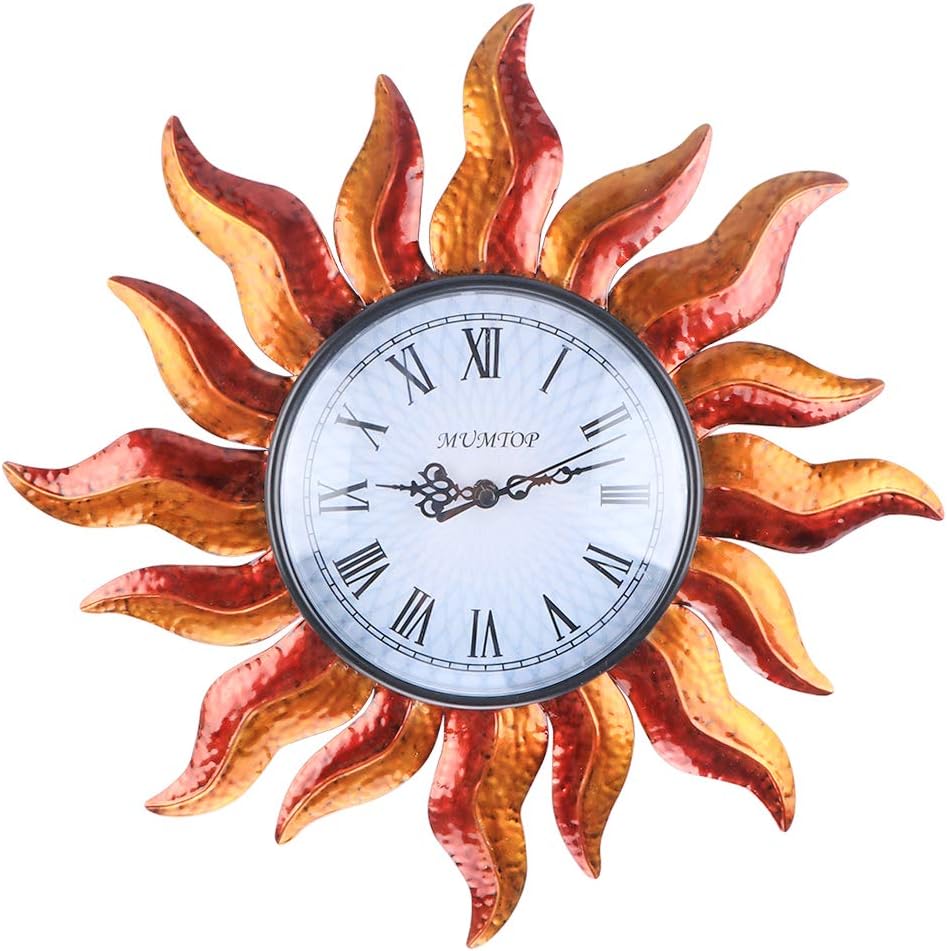 MUMTOP Indoor Outdoor Wall Clock Outdoor Clock Wall-Mounted Clock Exquisite Decoration (Sun)