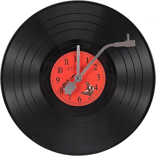 Musical Black Vinyl Record Wall Clock Battery Operated Music Room Decor Decoration Art Hanging Clocks- 11.81inch