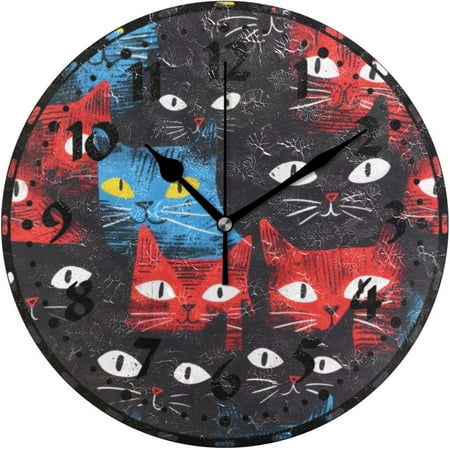 Myst Design Abstract Colorful Cats_4 Wall Clock, Silent Non Ticking 10 Inch Battery Operated Wall Clocks, Easy to Read Clock for Home Kitchen Living Room Bathroom Office Decor