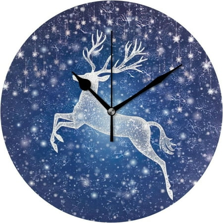 Myst Design Blue Glowing Moose Wall Clock, Round Silent Wall Clock, 9.84 inches for Living Room, Kitchen, Bedroom