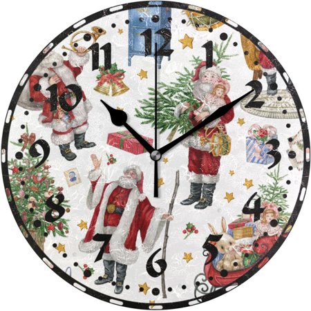 Myst Design Christmas Santa Claus Wall Clock, Silent Non Ticking 10 Inch Battery Operated Wall Clocks, Easy to Read Clock for Home Kitchen Living Room Bathroom Office Decor