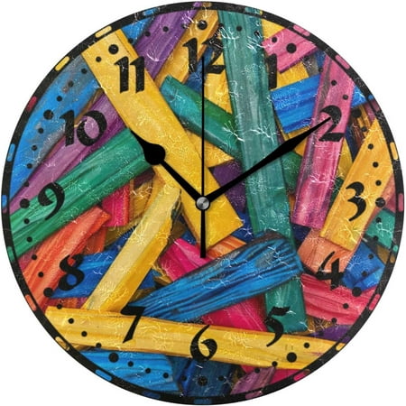 Myst Design Colorful Craft Sticks Wall Clock, Silent Non Ticking 10 Inch Battery Operated Wall Clocks, Easy to Read Clock for Home Kitchen Living Room Bathroom Office Decor