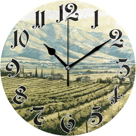 Myst Design Wall Clock - Silent Non-Ticking, Battery Operated, 10 Inch Vintage Italian Landscape Clock Decorative for Home, Bedroom, Living Room - Modern Wall Clock