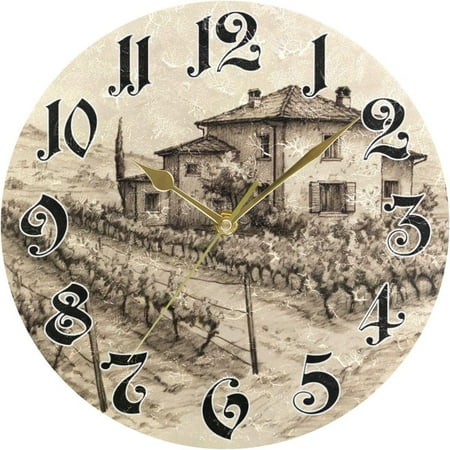 Myst Design Wall Clock - Silent Non-Ticking, Battery Operated, 10 Inch Italian Vintage Drawing Clock Decorative for Home, Bedroom, Living Room - Modern Wall Clock