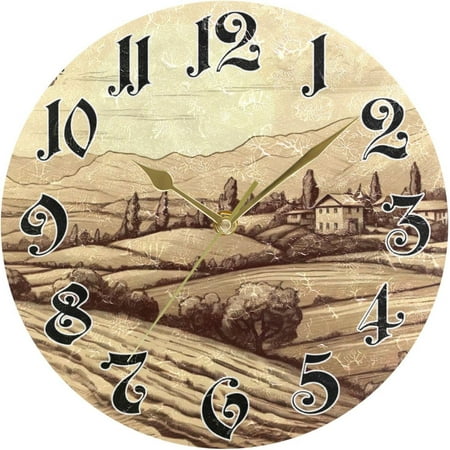 Myst Design Wall Clock - Silent Non-Ticking, Battery Operated, 10 Inch Italian Countryside Clock Decorative for Home, Bedroom, Living Room - Modern Wall Clock