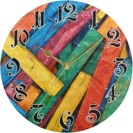 Myst Design Wall Clock - Silent Non-Ticking, Battery Operated, 10 Inch Colorful Craft Sticks Clock Decorative for Home, Bedroom, Living Room - Modern Wall Clock