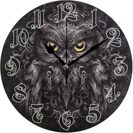 Myst Design Wall Clock - Silent Non-Ticking, Battery Operated, 10 Inch Totemic Owl Clock Decorative for Home, Bedroom, Living Room - Modern Wall Clock