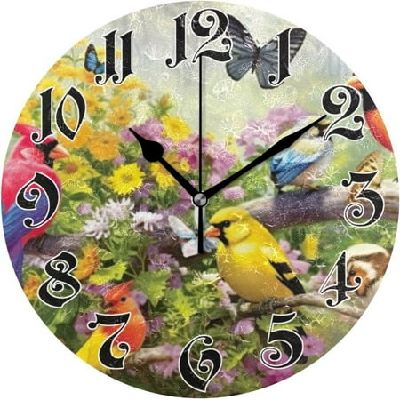 Myst Design Wall Clock - Silent Non-Ticking, Battery Operated, 10 Inch Bird Garden Clock Decorative for Home, Bedroom, Living Room - Modern Wall Clock