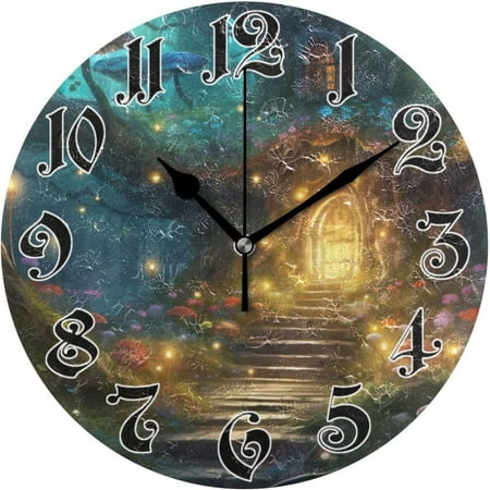 Myst Design Wall Clock - Silent Non-Ticking, Battery Operated, 10 Inch Fairy Fantasy Forest Clock Decorative for Home, Bedroom, Living Room - Modern Wall Clock