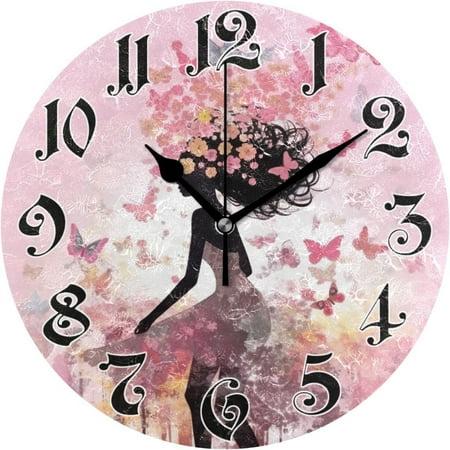 Myst Design Wall Clock - Silent Non-Ticking, Battery Operated, 10 Inch Fairy with Butterflies Clock Decorative for Home, Bedroom, Living Room - Modern Wall Clock