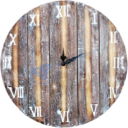 Nagina International Antique Weathered Roman Wood Crafted Clock | Maritime Vintage Wall Decor Gift (18 Inches)